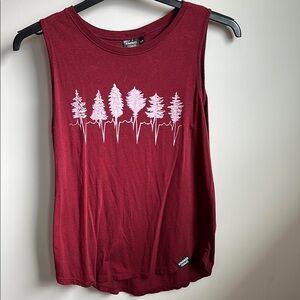 Red Tank Top with Nature-Inspired Graphic